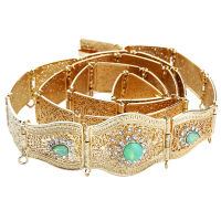 Sunspicems Elegent Mint Green Crystal Women Belt Algeria Morocco Caftan Belt Waist Chain Gold Silver Plated Adjustable Length