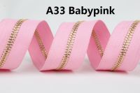 5 # ซิปโลหะสีทองเดียวเปิด Babypink สีชมพูพีชสีแดงสดแดงเข้มสีม่วงแดงม้วนซิปโลหะ10หลาเครื่องแต่งกายมากมาย