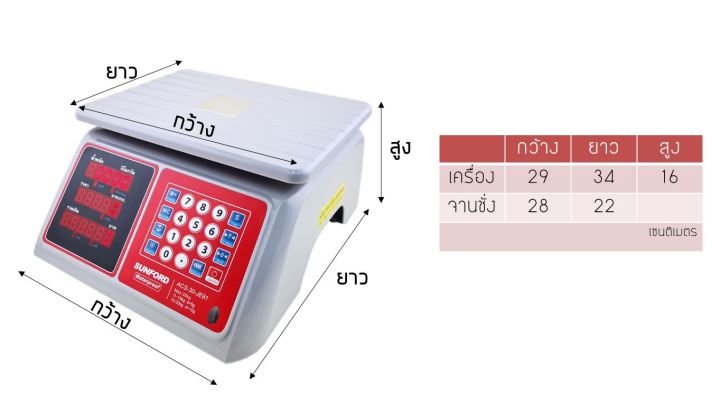 เครื่องชั่งน้ำหนักและคำนวณราคา-ชนิดกันน้ำ-sunford-acs-30-je81-จอแอลอีดี-เรืองแสง-คำนวณค่าสินค้า-คำนวณเงินรับ-เงินทอน-โดยอัตโนมัติ-มีใบรับรอง