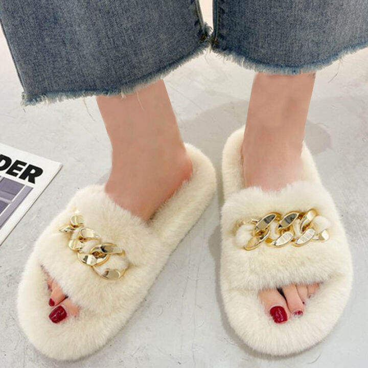 summer-fluffy-women-slippers-gold-chain-fur-slippers-shoes-women-fox-fur-flip-flop-flat-furry-fur-slides-outdoor-sandals-woman