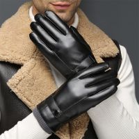 Men 39;s Gloves Black Winter Mittens Keep Warm Touch Screen Windproof Driving Guantes Male Autumn Winter PU Leather Gloves Business