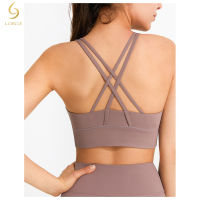 Spring New Design High Collar with Flocking Net and Cross Back Sport Yoga