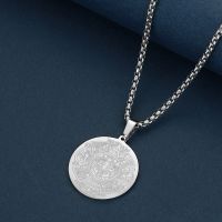 CHENGXUN Aztec Mayan Calendar Pendant Necklace for Men Boys Stainless Steel Amulets Round Coin CharmSteel Hip Hop Chains for Men Fashion Chain Necklac