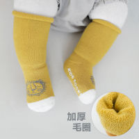 【cw】18 Autumn and Winter New Terry Thickened Baby Socks Glue Dispensing Non-Slip Baby High Tube Newborn Room Socks Children ！