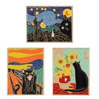 Cartoon oil painting series brooch Starry sky sunflower black cat pin Personality everything badge Accessories wholesale Drawing Painting Supplies