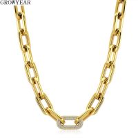 316L Stainless Steel Women Men Gold Silver Color Heavy Thick Big Links Chain Necklace with Bling Crystals Punk Necklace Jewelry Fashion Chain Necklace