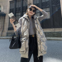 Hooded Womens Sleeveless Jacket Zipper Loose Ladies Waistcoat Pockets Solid Quilted Casual Winter Female Puffer Vests Fashion