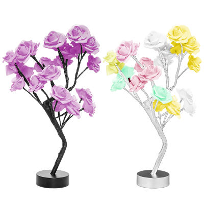 ดอกกุหลาบต้นไม้รูปร่างโต๊ะบอนไซโคมไฟพอร์ต USB โต๊ะบอนไซโคมไฟ LED ไฟกลางคืนพรรคคริสต์มาสแต่งงานห้องนอนตกแต่ง