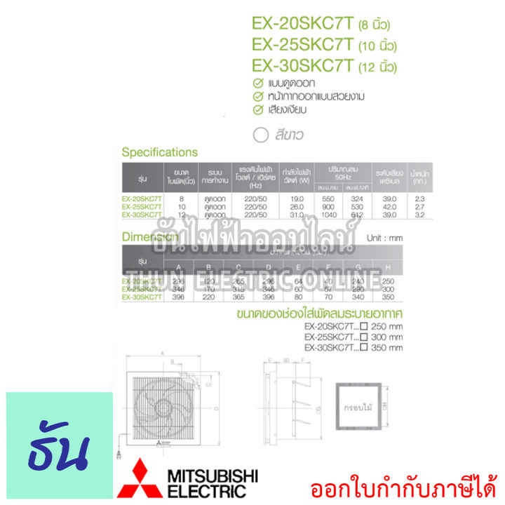 mitsubishi-พัดลมดูดอากาศติดผนัง-10นิ้ว-มีหน้ากาก-ตะแกรง-พัดลมระบายอากาศติดผนัง-ex-25skc7t-พัดลม-พัดลมระบายอากาศ-ธันไฟฟ้า-thunelectric