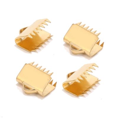 10pcs 10.5mm Stainless Steel Gold Tone Ribbon Clip Clamp Cord Crimp End Cap Tip Necklace Bracelet Connector Findings with Teeth