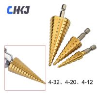 CHKJ HSS Step Drill bit 4-12mm Titanium Plated Hexagonal Shank 4-32 Step Drill Bit 4-20mm Straight Groove Pagoda Drill Bit Drills Drivers