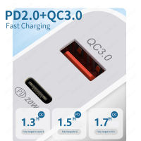 【✵】 C&amp;T e-Mart Fast Charge เครื่องชาร์จโทรศัพท์ USB Type C PD 20W 2พอร์ต Quick Charge Adapter สำหรับ11 12 Pro Eu/us/uk/au Plug