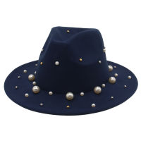 New Uni Wool Fedora Hat with Big Pearl Gentleman Elegant Winter Autumn Jazz Cap Wide Brim Panama Sombrero Party Hats