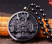 จีน Handmade สีดำธรรมชาติ Obsidian แกะสลัก Dragon Head จี้ Amulet สร้อยคอ Charm คริสตัลแฟชั่นของขวัญเครื่องประดับ