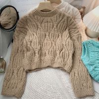 [COD] Thickened warm long-sleeved sweater womens autumn and winter 2022 new Korean version of slim thin solid all-match short knitted