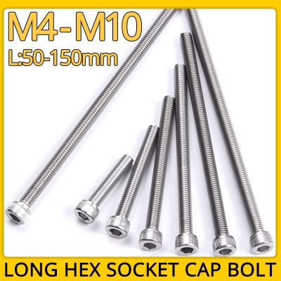 M3 M4 M5 M6 M8 M10 Hex Socket Bolt 304 Stainless Steel Full Tooth Cup Head Hexagon Allon Long Machine Screw Length 50-150mm Nails Screws Fasteners