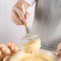 □∋❆ Stainless Steel Egg Mixer Handheld Spring Whisk Wood Handle Eggs Sauces Mixer Spring Egg Beater Milk Whipper Kitchen Accessories