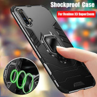 สำหรับRealme X3 SuperZoom Case, 2ใน1เกราะไฮบริดHard PC + ซิลิโคนนุ่มเคสTPUฝาครอบโทรศัพท์กันกระแทก + แม่เหล็ก360 ° หมุนขาตั้งวางแหวนFullเคสป้องกันสำหรับOPPO Realme X3 Super Zoom