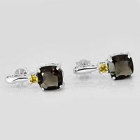 ต่างหูเงินแท้ชุบทองคำขาว สโมกี้ ควอทซ์(Smoky Quartz) ประดับซิทริน(Citrine) : มณีธารา MT Jewelry (ge327)