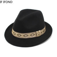 ผู้ชายผู้หญิงสีดำสุภาพบุรุษรู้สึก Fedora หมวกสำหรับฤดูใบไม้ร่วงฤดูหนาววินเทจโค้งปีกหมวกแจ๊สอย่างเป็นทางการ