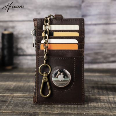 （Layor wallet）  Hiram หนังแท้ผู้ถือบัตรกระเป๋าสตางค์ที่มีพวงกุญแจ Airtag กรณีหรูหราผู้ชาย Rfid ชื่อเลเซอร์แกะสลักบางกระเป๋าเงินเหรียญบาง