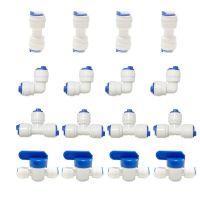 Push To Connect Quick Fitting 1/4" Tube OD For RO Water Reverse Osmosis System Ball Valve T+L+I Shape Combo Pack Of 16 Pcs