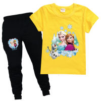 Frozens Anna Elsa Jogger ชุดสำหรับชายเสื้อแขนสั้นสำหรับเด็กหญิงเสื้อยืดกางเกงยาว8294เสื้อ + กางเกงสบายๆชุด2021ใหม่พิมพ์เสื้อผ้าเด็กผ้าฝ้ายฤดูร้อนชุดสูทแฟชั่น