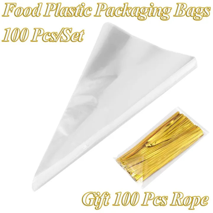 100Pcs Transparent Triangle Candy Rose Flower Plastic Bag Food Packing Gift Bag