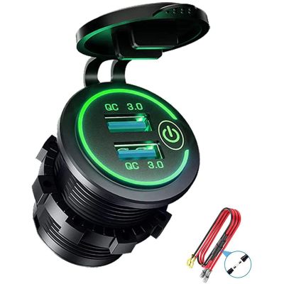 QC 3.0 Dual USB Charger Socket,Waterproof 12V/24V USB Outlet with Touch-Switch for Car, Marine,Boat,RV,Motorcycle