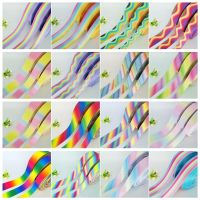 NEW DIY 5 Yards 25mm 38mm 50mm Rainbow Color Gradation Printed Grosgrain Ribbon Hair Bow Party Sewing Glitter Craft Gift Wrapping  Bags