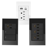 【LZ】✇✿♂  Tomada De Parede De Energia Elétrica com USB Duplo ou Triplo 2 ou 3 Pólo Placa De Tomadas De Painel De Vidro EUA Modular Montado Dual Type C Adaptador De Carregador