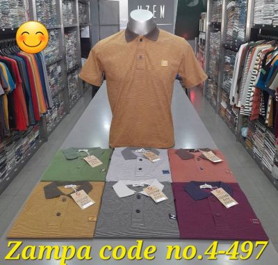 zampa 4-497 polo t-shirt short sleeve เสื้อแขนสั้น ผ้าริ้วทอ cotton 100% วัดรอบอกได้ 41-42 นิ้ว ความยาว 27-28 นิ้ว