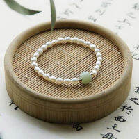 Natural Hetian Jade String Bucket Pearl Freshwater Pearl Bracelet Girls Bracelet Gift