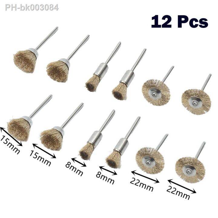 ﹍⊙ 12 Pcs Drill Brushes 8/15/22mm Bowl/ Straight/T Type Wire Brush Kit