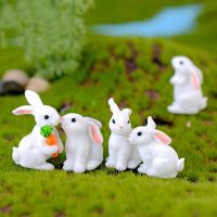 Resin Bunny Statue Fairy Garden Micro Landscape Miniature Rabbit Figurine Dollhouse Ornament White Hare Mini Animal