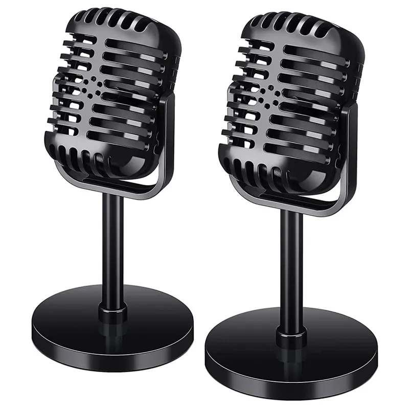 2 Pack Retro Microphone Props Model Vintage Microphone Stage Decor  Microphone Prop for Party Decorations Toy 