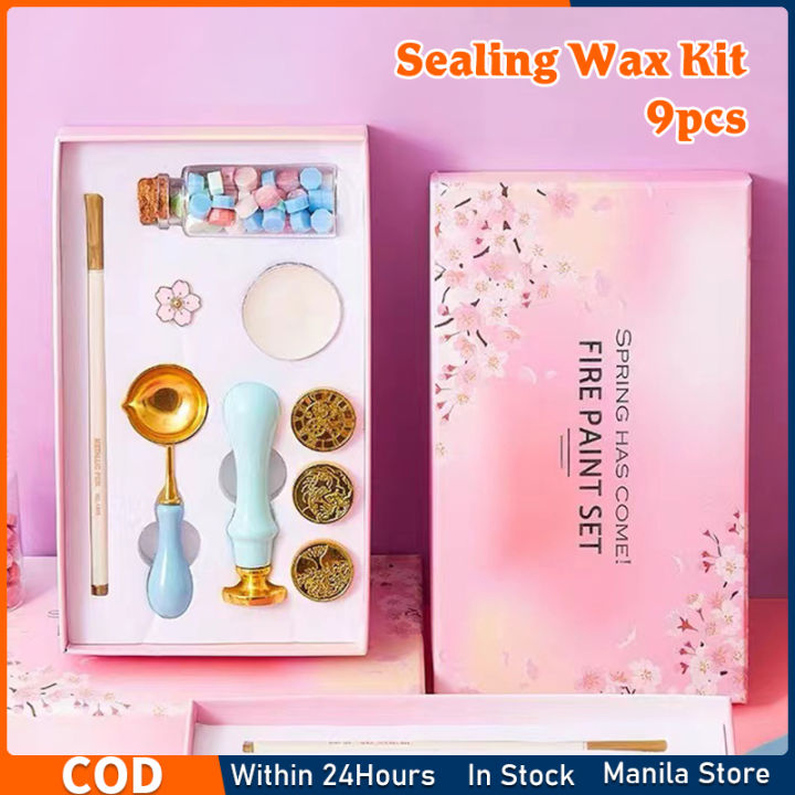9pcs Wax Envelope Seal Stamp Kit with Wax Seal Beads Sealing Wax Warmer Wax  Stamp and Metallic Pen for Gift & Envelope Sealing Wedding Invitation