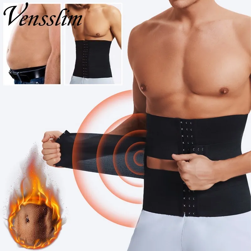 Vensslim Men Waist Trainer Belt Slimming Belly Cincher Trimmer Girdle Body  Shaper Workout Hooks Compression Strap