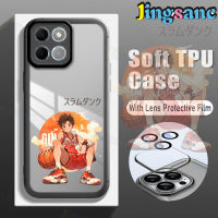 Jingsanc เคสโทรศัพท์พร้อมฟิล์มติดเลนส์,สำหรับ Huawei Nova Y90 Y71 Y70 9 SE Onor X8 5G X8A X8 4G X7A X7 X6บาสเกตบอลชายอินส์เคสโทรศัพท์แฟชั่น TPU ซิลิโคนเนื้อนิ่มโปร่งใสสีดำกันกระแทก K001-4