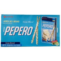 Lotte Pepero Snowy Almond  ป๊อกกี้เกาหลี กล่องใหญ่ มี 8 กล่องเล็ก น้ำหนัก 256 กรัม BBF 20/03/24