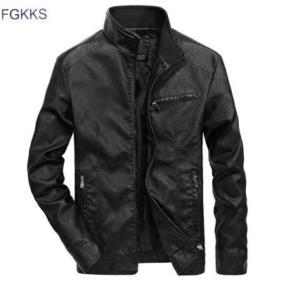 ZZOOI FGKKS Brand Warm Men Leather Jacket Mens Leather Motorcycle Standing Collar Motorcycle Style Mens Leather Jackets