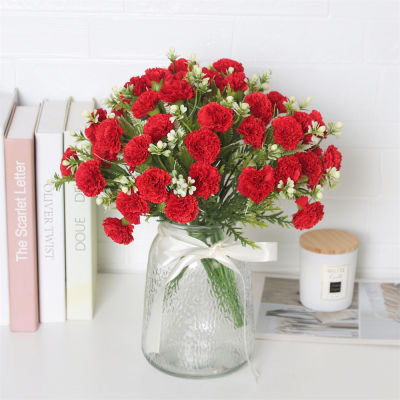 การจำลองแบบช่อดอกไม้โต๊ะทานอาหารปลอมสำหรับเป็นของขวัญวันแม่เครื่องประดับตกแต่งแต่งงาน Carnation บนโต๊ะ