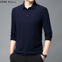 JPQQ Store เสื้อยืดแขนยาวสำหรับผู้ชาย,เสื้อโปโลผ้าฝ้ายผ้าไหมสุดเท่เสื้อยืดแขนยาวชายธุรกิจลำลองฤดูใบไม้ผลิแขนยาวสไตล์ผู้ชาย