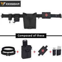 IDOGEAR Tactical Belt Set MOLLE Belt + Medical Pouch + Recycling Pouch + Mag Holder Set Military Outdoor Belt mag Pouch Set