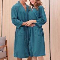 Waffle Transparent Bathrobe Men Summer Thin Robe Shower Women Plaid Dressing Gown Knee Length Breathable Nightgown Home Cloth