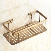 ❄ Vintage Antique Brass Wall Mounted Bathroom Accessory Single Tier Soap / Sponge Corner Shower Storage Basket aba107