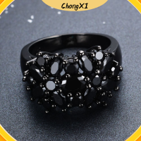 CHONGXI ผู้ชาย เส้นขอบ แฟชั่น ฝัง วงรี แหวน สีดำ