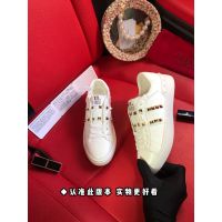 valentinos Leather Womens Shoes Rivet White Shoes Cowhide All-Match Breathable Flat Shoes for Women