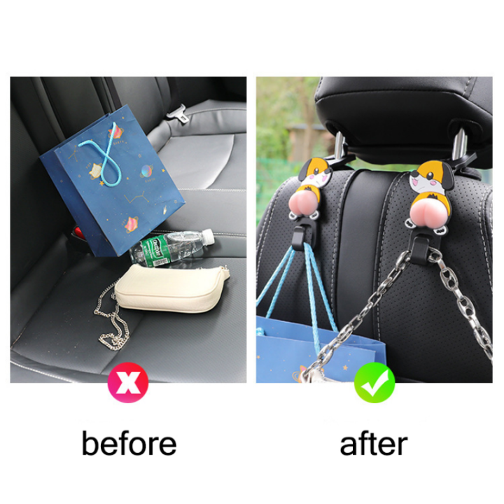 2pcs-car-seat-back-cartoon-hooks-with-cute-ass-cushion-interior-organizer-headrest-hanging-holder-handbag-storage-seats-hook