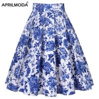 【CC】 50s Floral Pleated Skirts Womens School Korean 2023 Punk Cotton Rockabilly Pinup